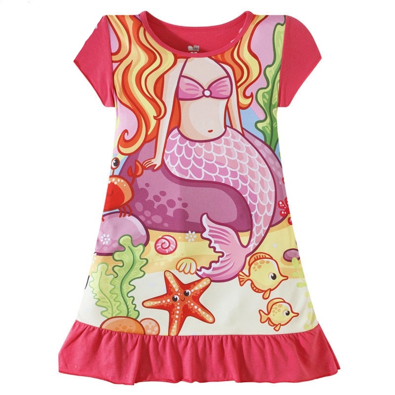 Kid's Girl Polyester O-Neck Short Sleeve Trendy Summer Nightgowns