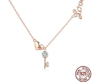 Women's 100% 925 Sterling Silver Zircon Link Chain Heart Necklace