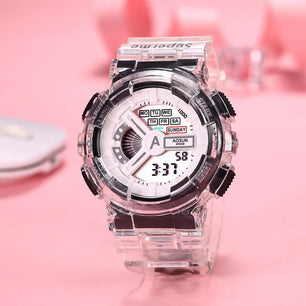 Kid's Acrylic Frame Round Shaped Waterproof Trendy Sports Watch