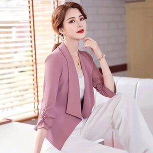 Women's Polyester Notched Full Sleeves Single Button Blazer