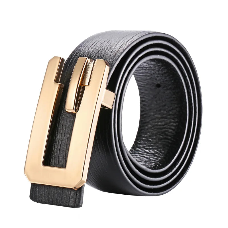 Men's Split Leather Buckle Closure Plain Pattern Trendy Belts