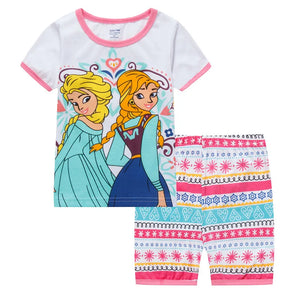 Kid's Girls Cotton O-Neck Short Sleeves Trendy Sleepwear Set