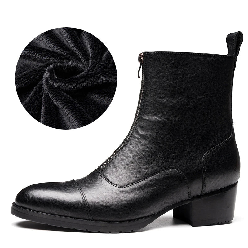 Men's Genuine Leather Round Toe Zip Closure Casual Wear Shoes