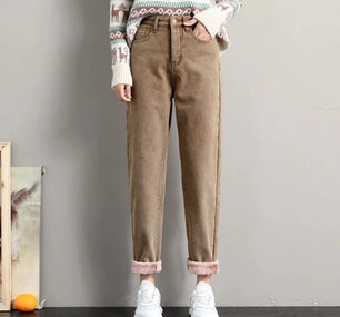 Women's Cotton High Elastic Waist Zipper Fly Closure Casual Pants