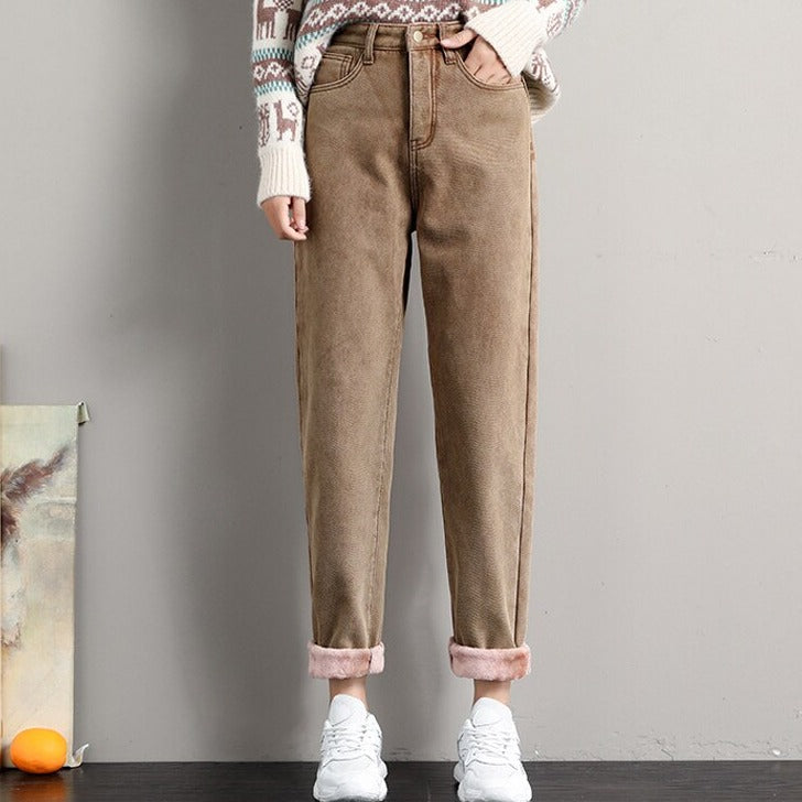 Women's Cotton Zipper Fly Closure High Waist Ankle-Length Pants