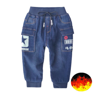 Kid's Cotton Mid Elastic Waist Closure Casual Wear Denim Pants