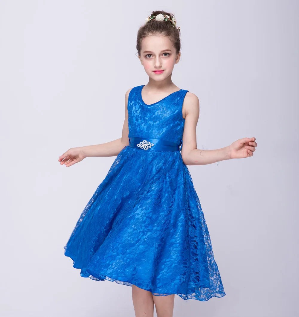 Kid's Cotton V-Neck Sleeveless Floral Pattern Formal Wear Clothes