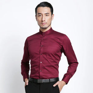 Men's Polyester Mandarin Collar Full Sleeve Single Breasted Shirt