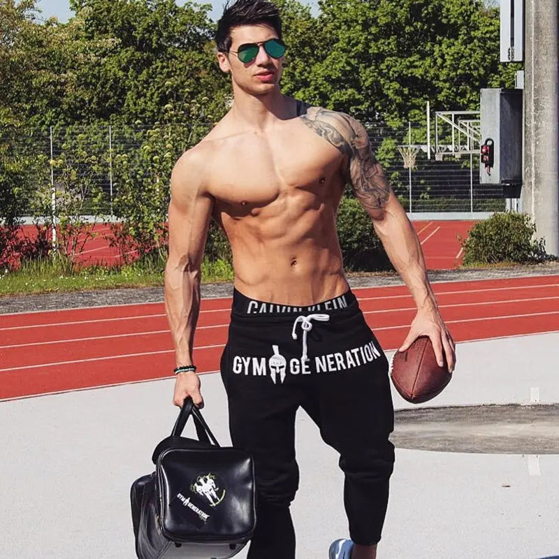 Men's Cotton Drawstring Closure Running Gym Sportswear Trousers