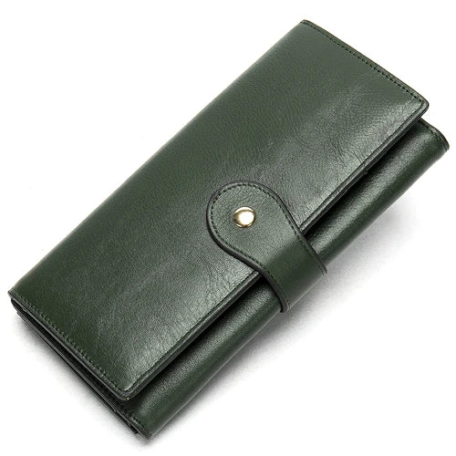 Women's Genuine Leather Zipper Hasp Closure Solid Pattern Purse