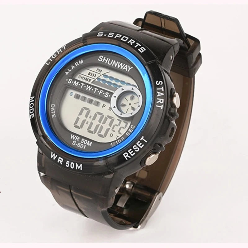 Kid's Alloy Frame Round Shaped Waterproof Trendy Sports Watch