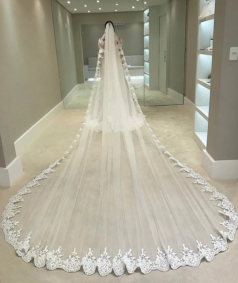 Women's Polyester Applique Edge One-Layer Embroidery Bridal Veils