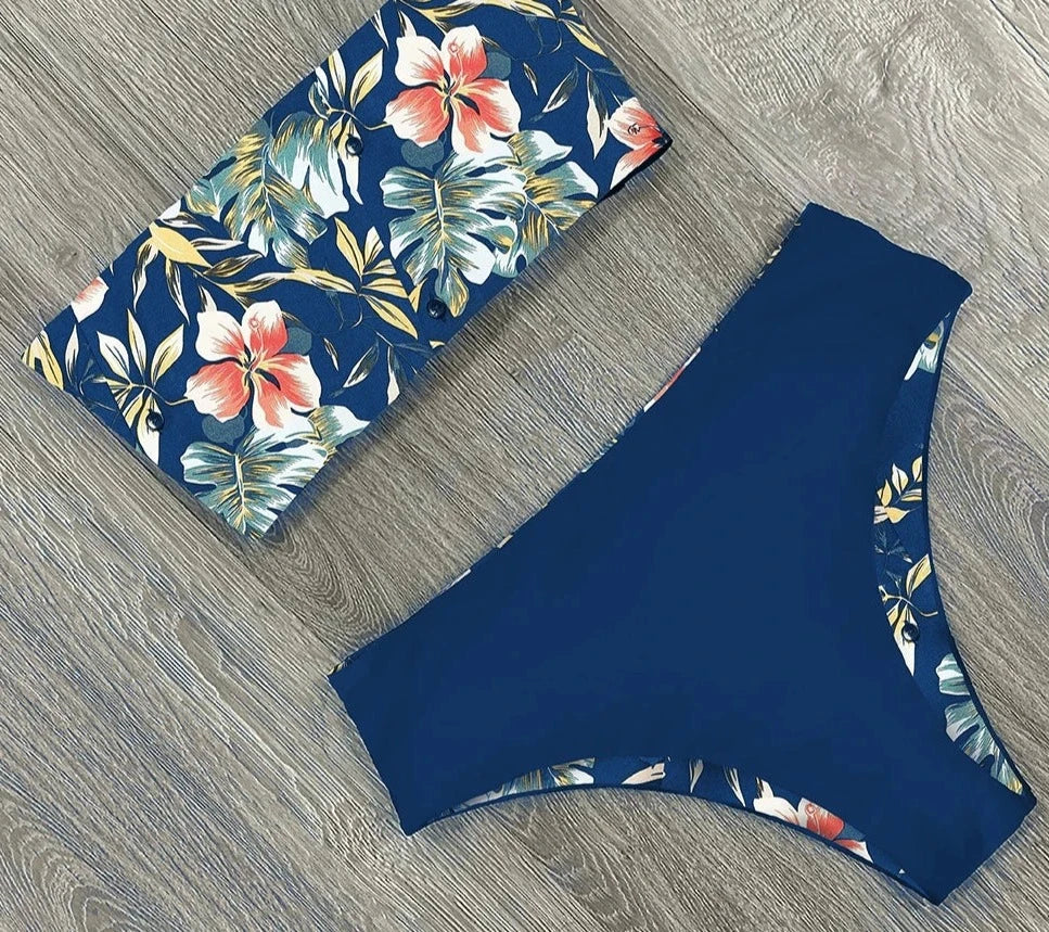 Women's Polyester Low Waist Swimwear Printed Sexy Bikini Set