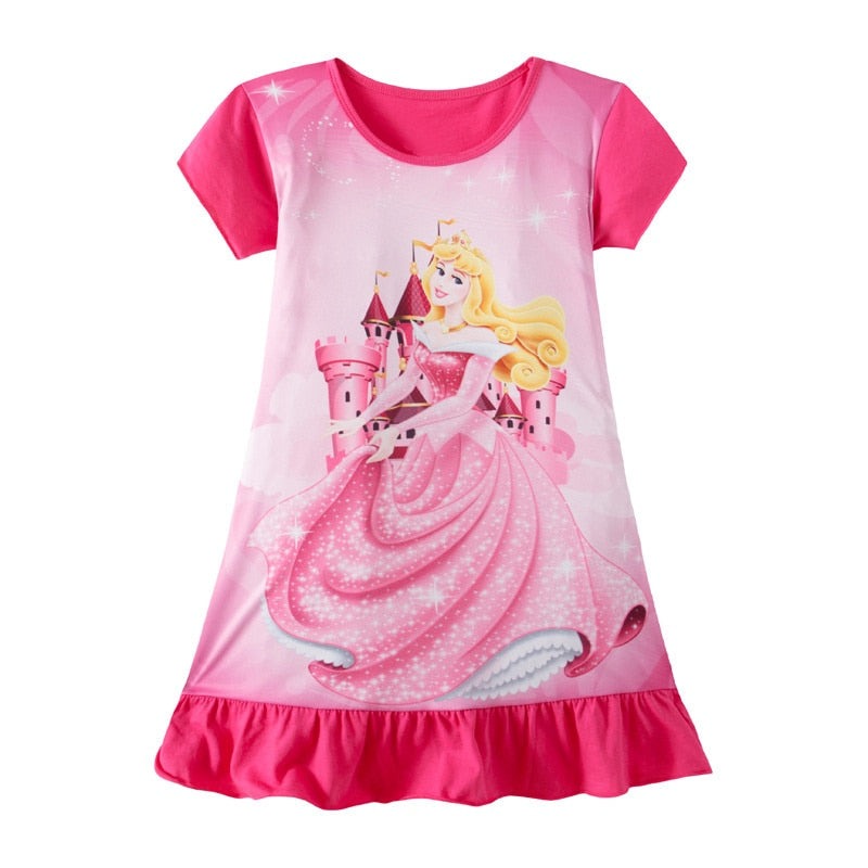 Kid's O-Neck Cotton Short Sleeves Cartoon Pattern Nightgowns