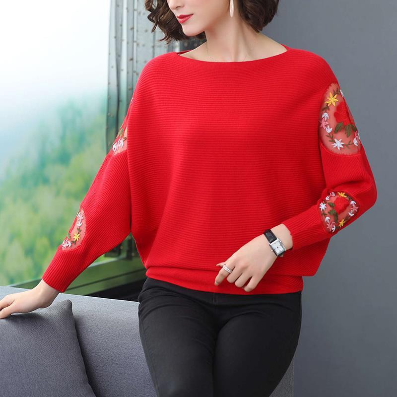 Women's O-Neck Polyester Full Sleeves Knitted Pullovers Sweater