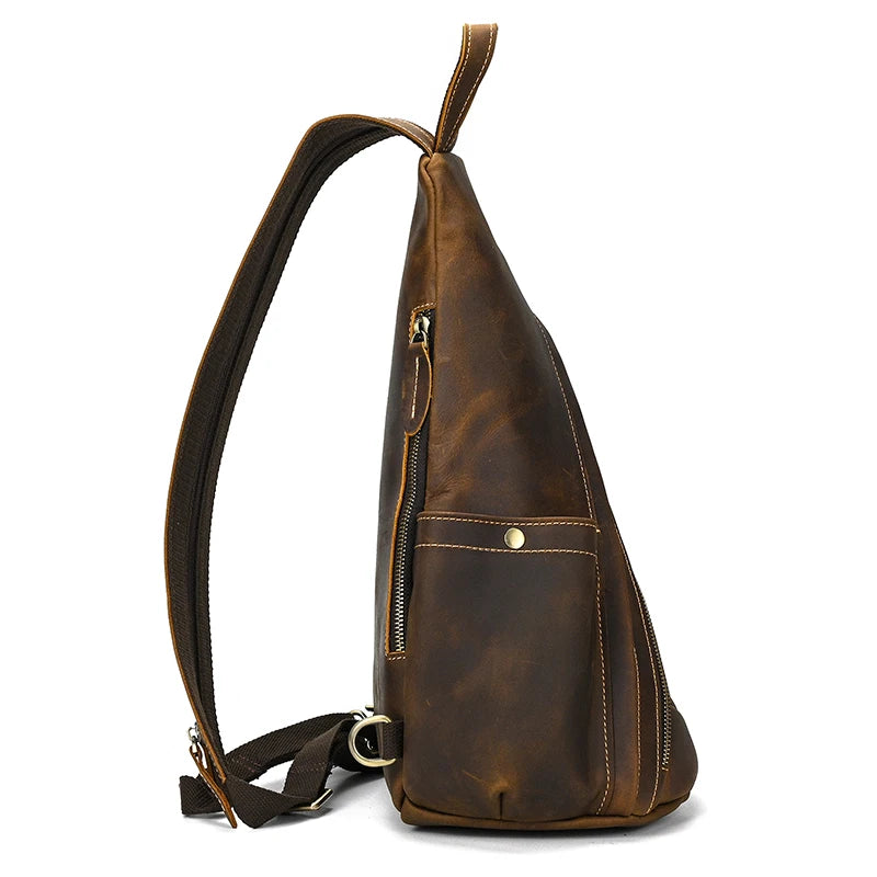 Men's Genuine Leather Zipper Closure Solid Pattern Backpack