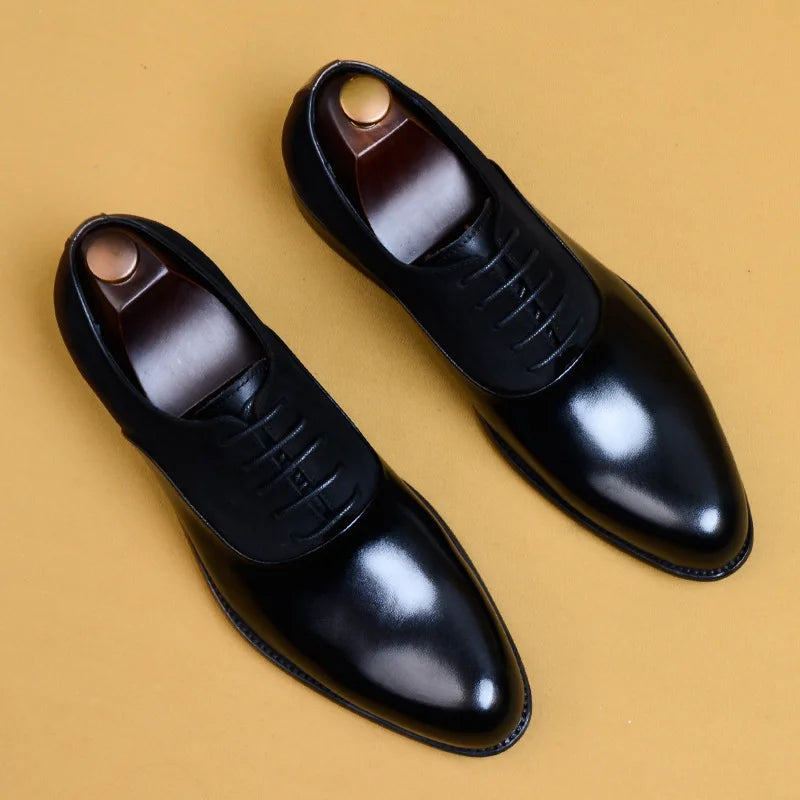 Men's Genuine Leather Pointed Toe Lace-Up Closure Formal Shoes