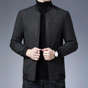 Men's Stand Collar Polyester Full Sleeves Zipper Closure Jacket