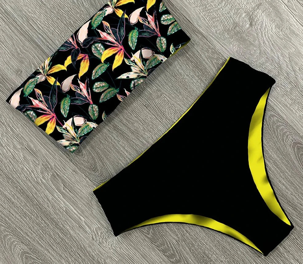 Women's Polyester Low Waist Swimwear Printed Sexy Bikini Set