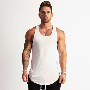 Men's O-Neck Cotton Sleeveless Fitness Sports Wear Solid Shirt