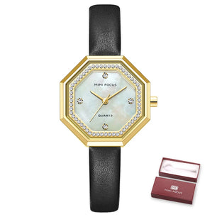 Women's Leather Polygon Shaped Waterproof Elegant Luxury Watch