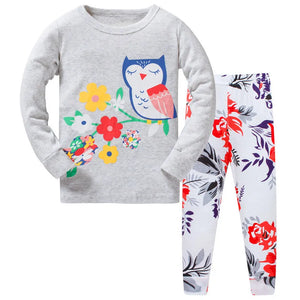 Kid's Girl Spandex O-Neck Long Sleeve Cartoon Sleepwear Set