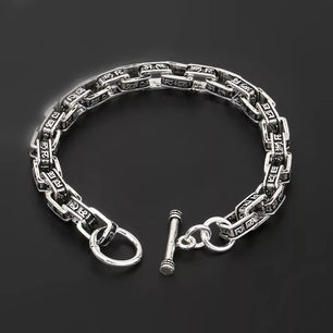 Men's 925 Sterling Silver Geometric Pattern Chain Type Bracelet