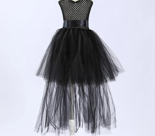 Kid's Mesh Sweetheart-Neck Sleeveless Sequined Pattern Dress