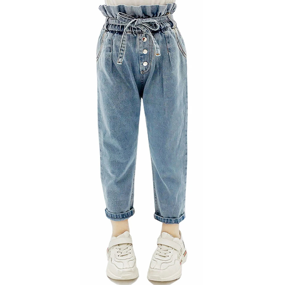 Kid's Cotton Mid Elastic Waist Closure Casual Wear Denim Pants