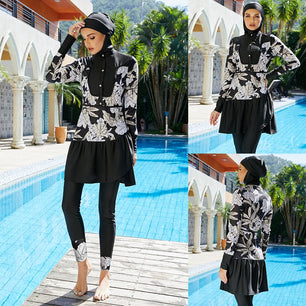 Women's Arabian Polyester Long Sleeve Floral Bathing Swimwear