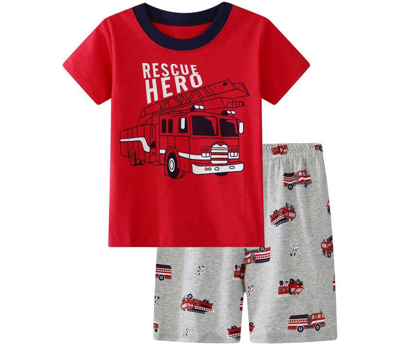 Kid's Boy Cotton O-Neck Short Sleeves Breathable Sleepwear Set