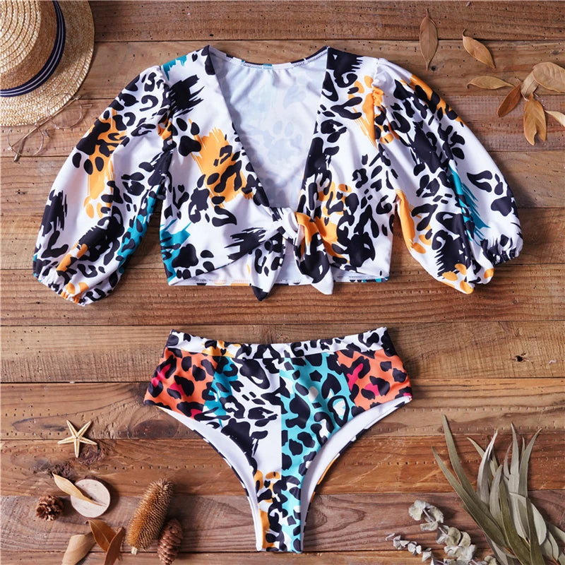 Women's Polyester Full Sleeve Printed Pattern Bathing Swimsuit