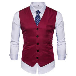 Men's Cotton V-Neck Sleeveless Plain Single Breasted Formal Vests