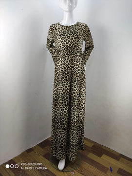 Women’s Cotton O-Neck Long Sleeves Leopard Maxi Maternity Dress