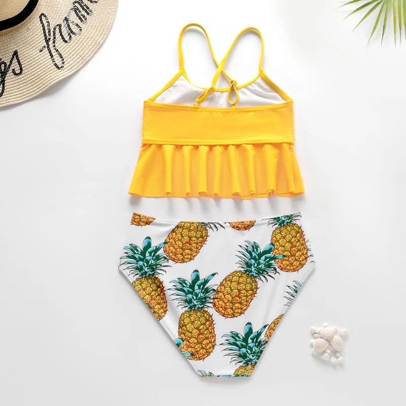 Kid's Polyester Printed Pattern Two-Piece Trendy Swimwear Suit