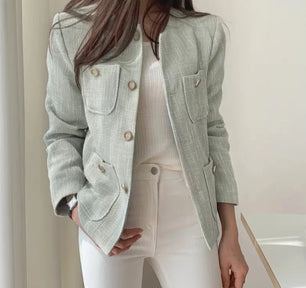 Women's Cotton O-Neck Full Sleeves Single Breasted Winter Blazer