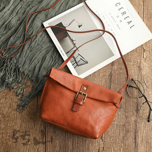 Women's Genuine Leather Pin Buckle Closure Solid Shoulder Bag