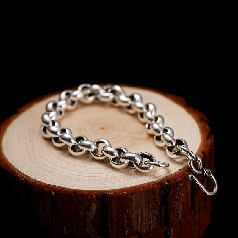 Men's 100% 925 Sterling Silver Round Pattern Trendy Bracelet