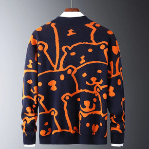 Men's O-Neck Acrylic Long Sleeves Cartoon Pattern Casual Sweater