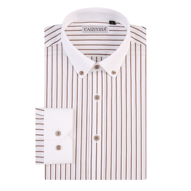 Men's Cotton Turn-down Collar Full Sleeves Striped Pattern Shirts