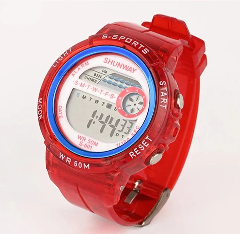 Kid's Alloy Frame Round Shaped Waterproof Trendy Sports Watch