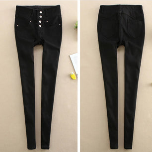 Women's Cotton Button Fly Closure Solid Pattern Casual Pants