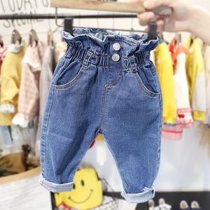 Kid's Cotton Mid Elastic Waist Closure Casual Wear Denim Pants