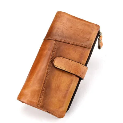 Women's Genuine Leather Zipper Hasp Closure Solid Pattern Wallets