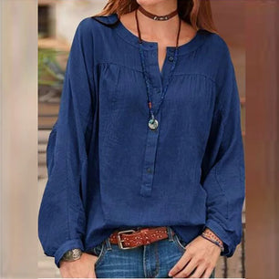 Women's O-Neck Polyester Long Sleeve Solid Pullover Blouses