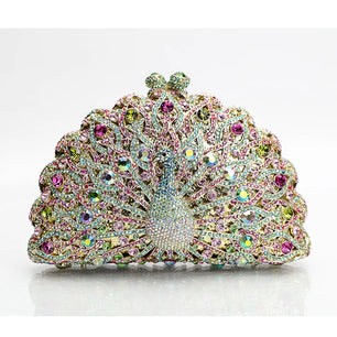 Women's Metallic Hasp Closure Peacock Pattern Wedding Clutch