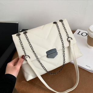 Women's PU Leather Cover Closure Solid Pattern Shoulder Bag