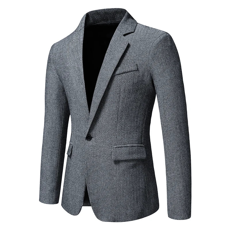 Men's Polyester Notched Collar Long Sleeve Single Button Blazers