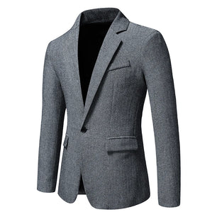 Men's Polyester Notched Collar Long Sleeve Single Button Blazers