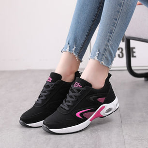 Women's Leather Lace-Up Patchwork Pattern Walking Running Shoes